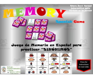 Free Spanish Interactive Memory Game to Practice Sinonimos