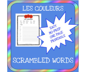 French: Colors Scrambled Words Worksheet