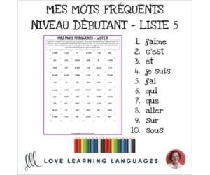 French: Dots and Boxes Game and Word Wall - Frequent Words List 5