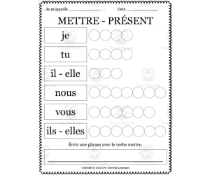 French: METTRE - Present Tense Worksheet