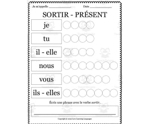 French: SORTIR - Present Tense Worksheet