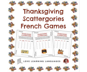 French Thanksgiving Scattergories Games - No prep printables