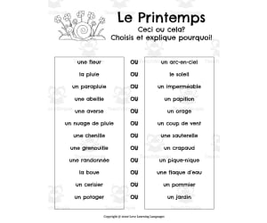 French: This or That Spring Worksheet - Le Printemps Ceci ou cela?
