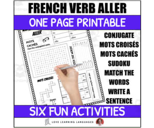 French Verb Aller Worksheet - 6 Activities - One Page Printable Exercises