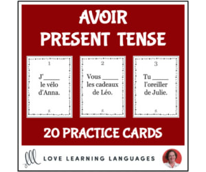French Verb AVOIR - PRESENT TENSE - Practice Cards