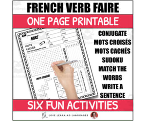 French Verb Faire Worksheet - 6 Activities - One Page Printable Exercises