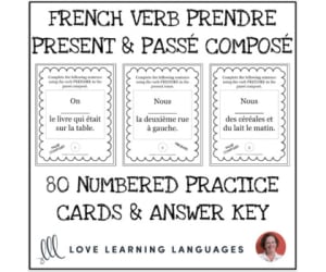 French Verb PRENDRE - PRESENT & PASSE COMPOSE TENSE - Practice Cards