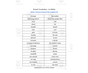 French: "Weather" Advanced Conversations - Questions + Vocabulary List