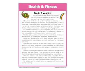 Fruits and Veggies Health and Fitness Reading Comprehension Worksheet