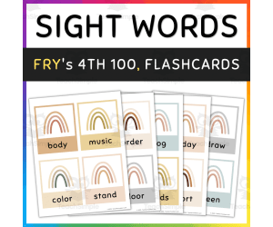 Fry Sight Word Flash Cards: 4th 100, Boho Rainbow, [SET 3]