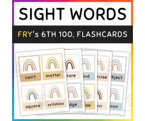 Fry Sight Word Flash Cards: 6th 100, Boho Rainbow, [SET 3]