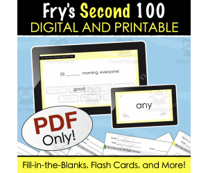 Fry's Second 100 Sight Words - Digital and Printable Fill-in-the-Blanks Quiz, Digital Flashcards + More