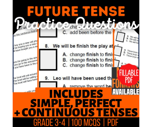 Future Tense Practice Questions - Grammar Grade 3-4 (Fillable PDF)