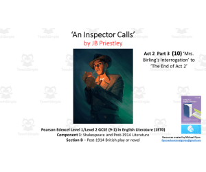 GCSE Literature: (10) ‘An Inspector Calls’ Act 2 Part 3 (‘The Interrogation of Mrs. Birling’ to ‘End of Act 2)
