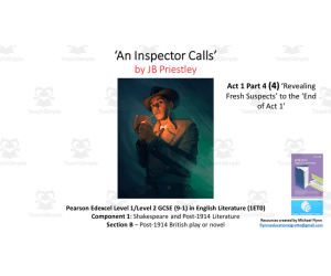 GCSE Literature: (4) ‘An Inspector Calls’ Act 1 Part 4 (‘Fresh Suspects’ to ‘End of Act 1’)