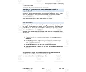 GCSE Literature: An Inspector Calls | The Generation Gap Worksheet