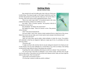 Getting Shots - Reading Comprehension Worksheet