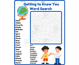 Getting to Know You Word Search Puzzle Worksheet Activities printables