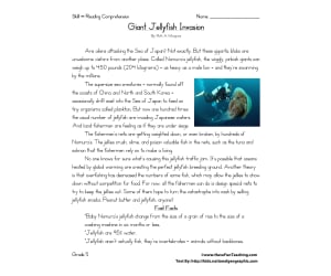 Giant Jellyfish Invasion - Reading Comprehension Worksheet