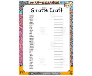 Giraffe Craft word Scramble puzzle worksheet