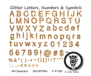 Glitter Letters, Numbers & Symbols - Gold Glitter