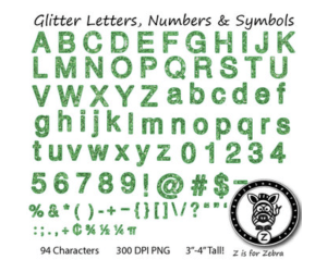Glitter Letters, Numbers & Symbols - Green Glitter