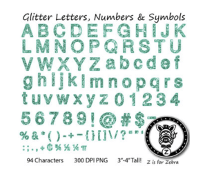 Glitter Letters, Numbers & Symbols - Sea Green Glitter