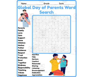 Global Day of Parents Word Search 2nd 3rd 4th 5th Grade Worksheet