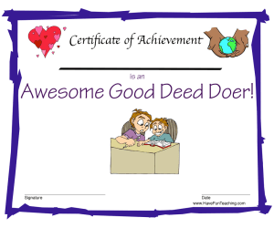 Good Deeds Reward Certificate for Boys