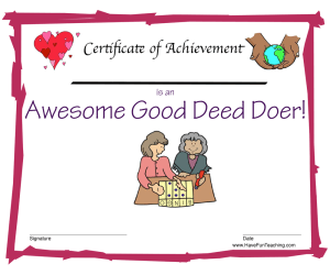 Good Deeds Reward Certificate for Girls