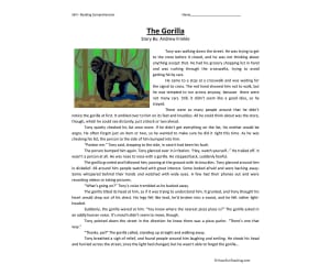 Gorilla Reading Comprehension Worksheet