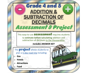 Gr 4 and 5 Math: Adding and Subtracting Decimals Quiz and Project