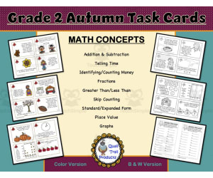 Grade 2 Math Task Cards - Autumn Theme