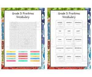 Grade 3 Fractions Vocabulary word search, scramble and crossword puzzl