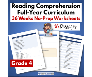Grade 4 Yearlong Reading Comprehension Curriculum | 36 Worksheets