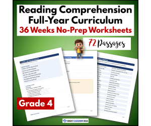 Grade 4 Yearlong Reading Comprehension Curriculum | 72 Worksheets