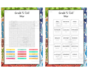 Grade 5 Civil War word search, scramble and crossword puzzle