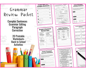 Grade 6 English Grammar Review Worksheets Pack