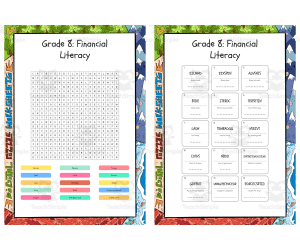Grade 8 Financial Literacy word search, scramble and crossword puzzle