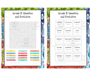 Grade 8 Genetics and Evolution word search, scramble and crossword puz
