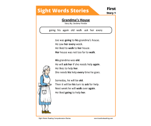 Grandma's House First Sight Words Reading Comprehension Worksheet