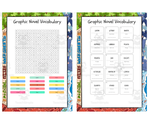 Graphic Novel Vocabulary word search, scramble and crossword puzzle