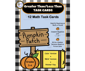 Greater Than, Less Than Task Cards - Pumpkin Patch