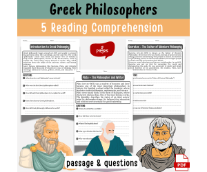 Greek Philosophers Reading Comprehension passage & Question Worksheet