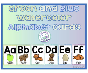 Green and Blue Watercolor  Alphabet Cards - Bulletin Board Decor