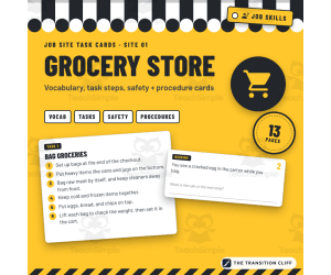 Grocery Store Job Skills Task Cards | Bagging, Carts, Produce + Safety
