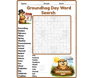 Groundhog Day Word Search 2rd 3th 4th 5th Grade worksheet activity