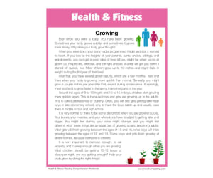 Growing Health and Fitness Reading Comprehension Worksheet