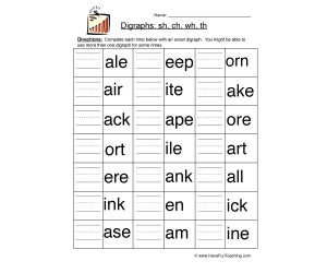 H Digraphs Worksheet - Word Bank