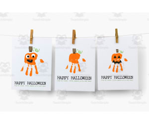Halloween Activity: Kids Pumpkin Crafts DIY Handprint Art